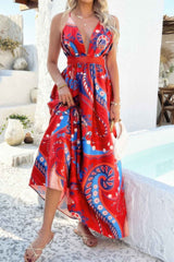 Halter Cross Back High Waist Deep V Neck Dress