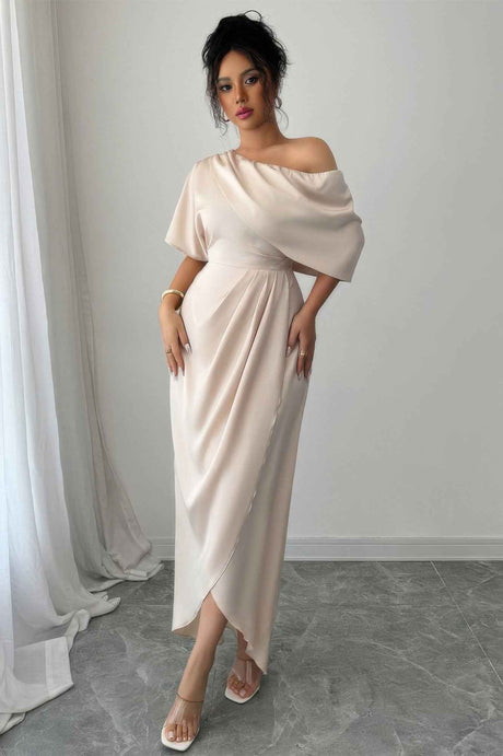 Solid One Shoulder Cross Ruched Dress
