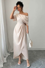 Solid One Shoulder Cross Ruched Dress