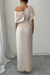 Solid One Shoulder Cross Ruched Dress