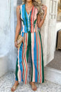 Two Pieces Stripe V Neck Button Wide Leg Sets