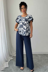 Two Pieces Floral Print Ruffle Hem Sleeve Sets