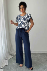 Two Pieces Floral Print Ruffle Hem Sleeve Sets