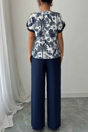 Two Pieces Floral Print Ruffle Hem Sleeve Sets
