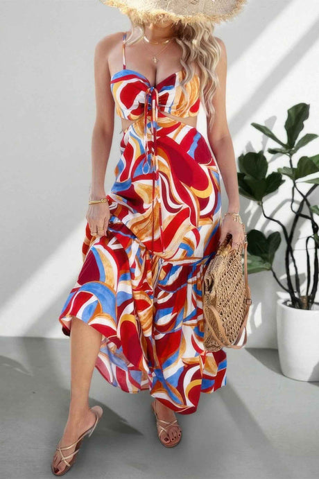 Sleeveless Front Knot Ruched Cut Out Long Dress