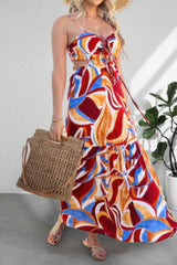 Sleeveless Front Knot Ruched Cut Out Long Dress