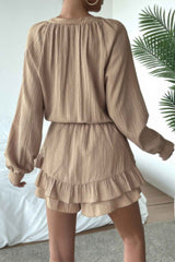 Solid Bowknot Strap Ruffled Hem Layered Dress