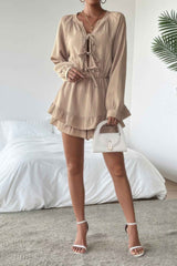 Solid Bowknot Strap Ruffled Hem Layered Dress