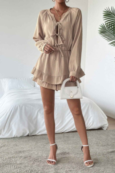 Solid Bowknot Strap Ruffled Hem Layered Dress