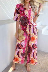 Two Pieces Printed Button Down Wide Leg Sets