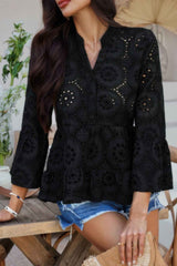 Solid Half Button Flounce Sleeve Peplum Blouse