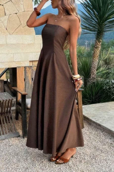 Strapless Sleeveless Solid Fit Full Dress