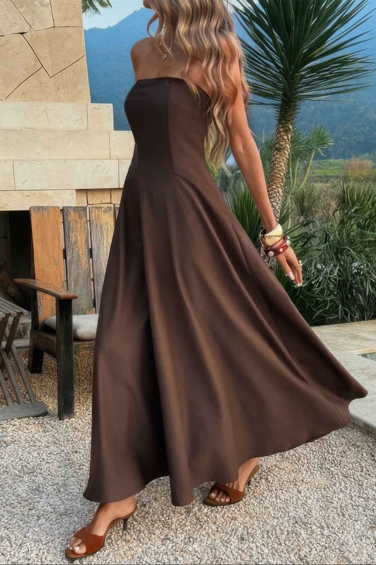 Strapless Sleeveless Solid Fit Full Dress