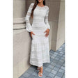 Lace Mermaid Round Neck Solid Maxi Dress