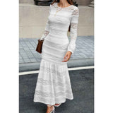 Lace Mermaid Round Neck Solid Maxi Dress
