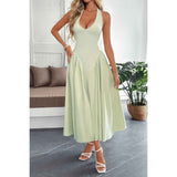 Solid Halter Hide Back Zipper Midi Sundress