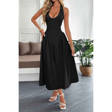 Solid Halter Hide Back Zipper Midi Sundress
