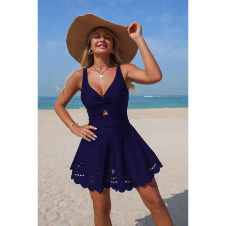 Crossover V Neck Hollow Out Stretch Swimsuit
