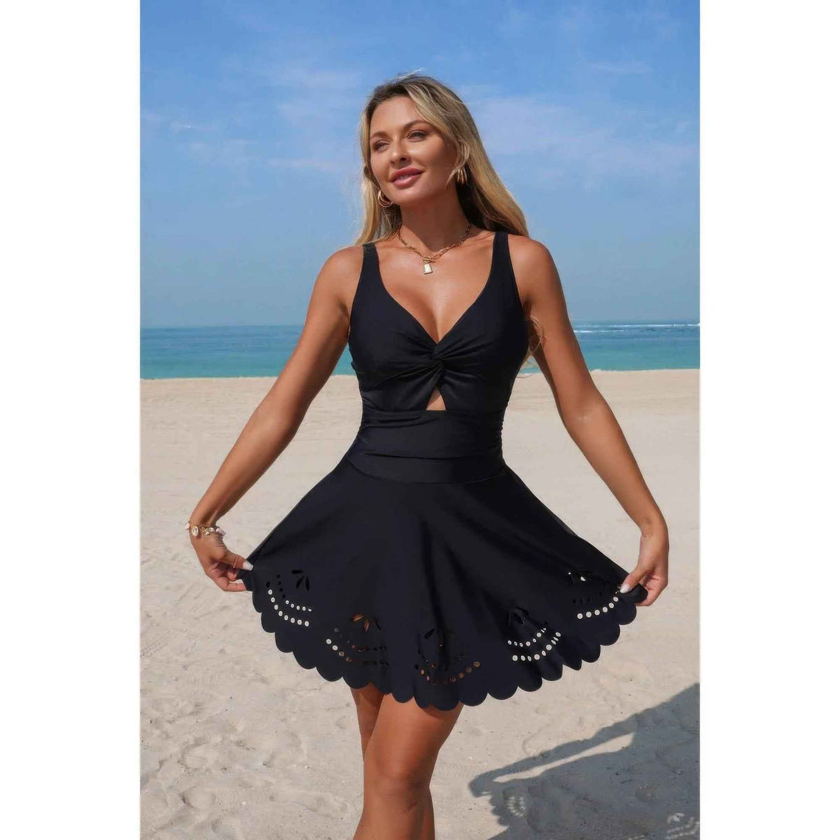 Crossover V Neck Hollow Out Stretch Swimsuit