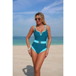 One Piece Color Block Metal Buckle Belt Swimsuit