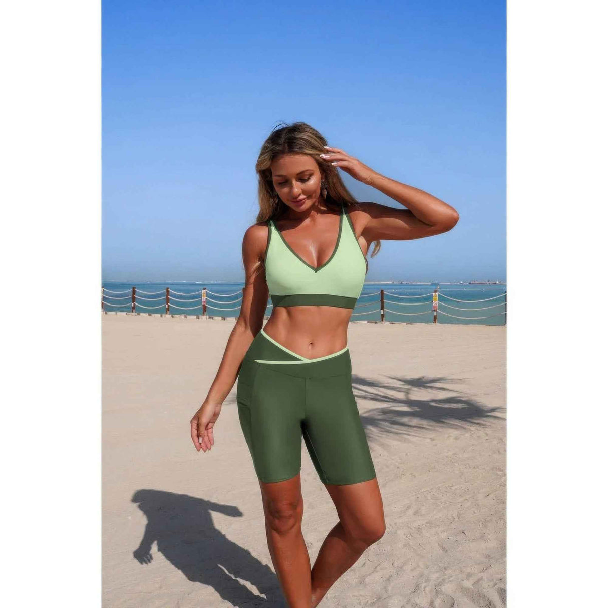 Two Piece Color Block Sports Sleeveless Yoga Sets