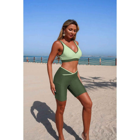 Two Piece Color Block Sports Sleeveless Yoga Sets