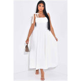 Solid Tie Straps Waist Corset Ruched Full Dress