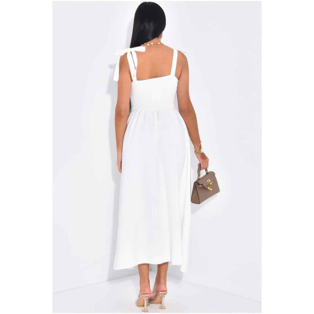 Solid Tie Straps Waist Corset Ruched Full Dress