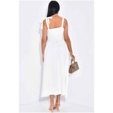 Solid Tie Straps Waist Corset Ruched Full Dress