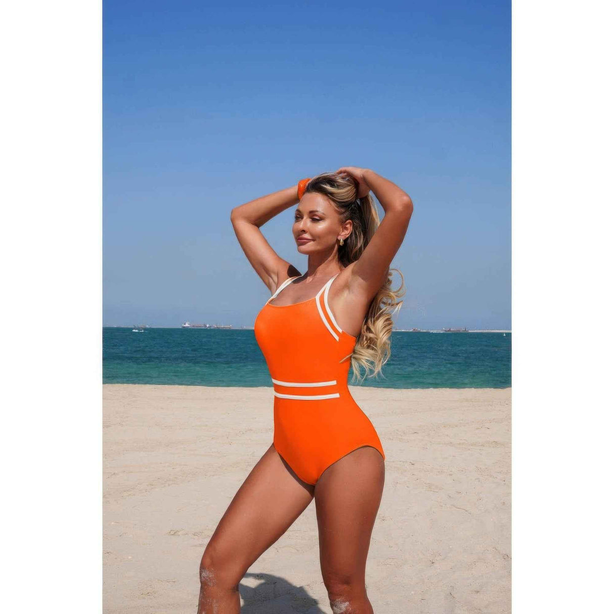 One Piece Colorblock Cross Back Swimsuit