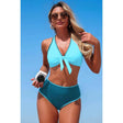 Two Piece Tie Knot Contrast High Waisted Bikini