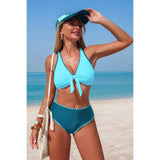 Two Piece Tie Knot Contrast High Waisted Bikini