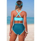 Two Piece Tie Knot Contrast High Waisted Bikini