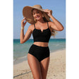 Two Piece Solid Strap High Waiste Pleated Bikini