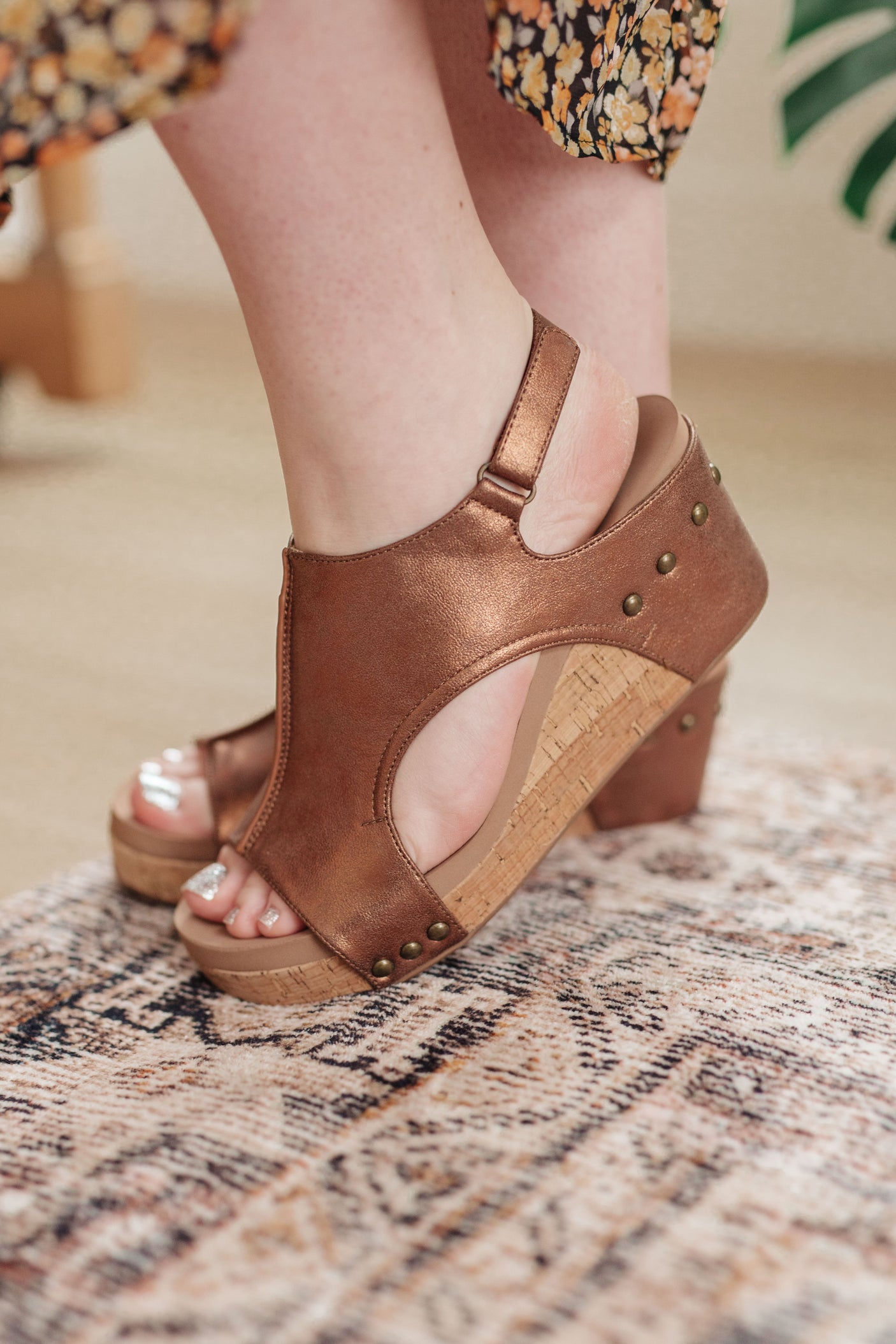 Walk This Way Wedge Sandals in Antique Bronze - Liarian Unlimited Boutique
