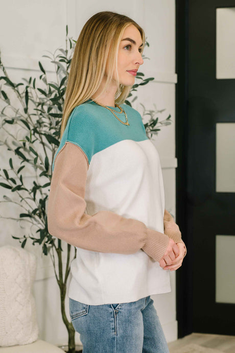 Walk in Central Park Ribbed Knit Color Block Pullover