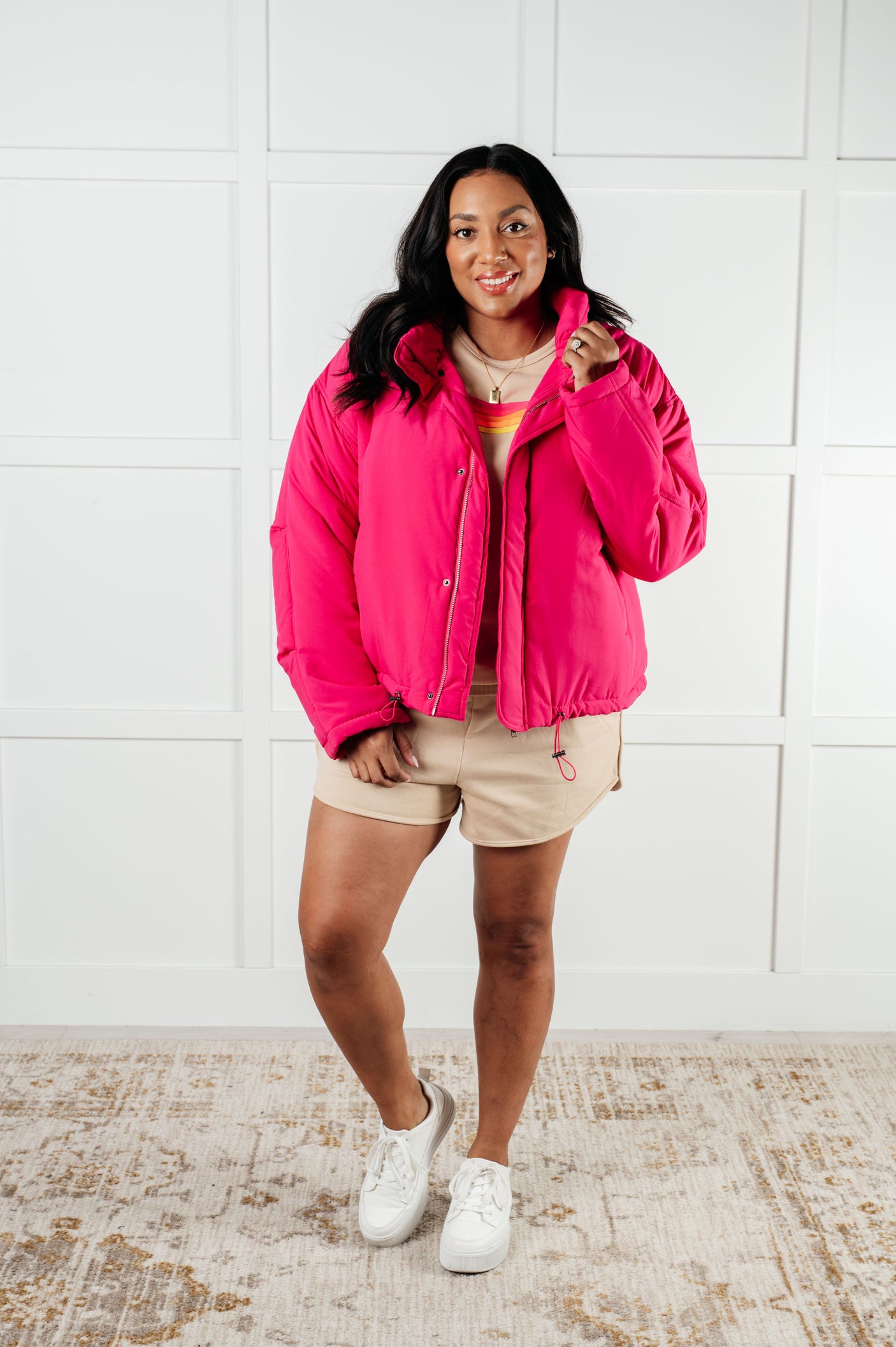 Conjunto de pantalones cortos retro arcoíris en color tostado