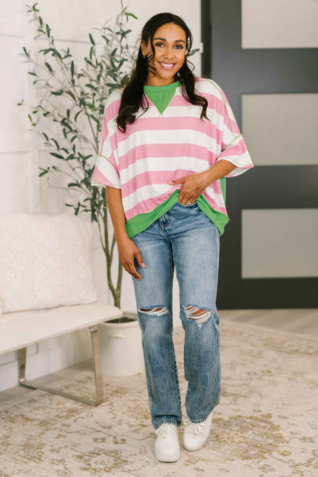 What's a Girl to Do Contrast Trim Relaxed Top