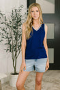 Whisper Trim Detailed V-Neck Tank in Navy