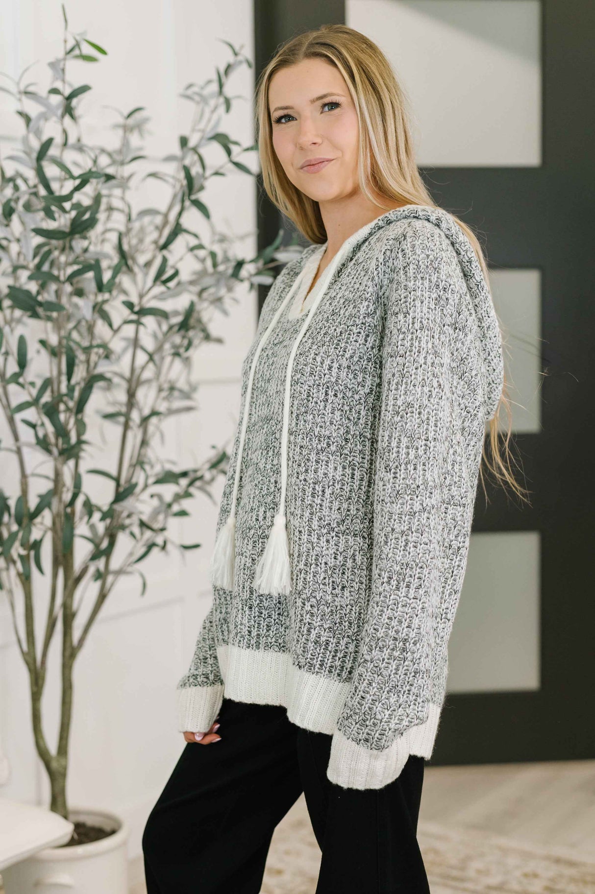 Who Can Live Without it Textured Split Neck Pullover
