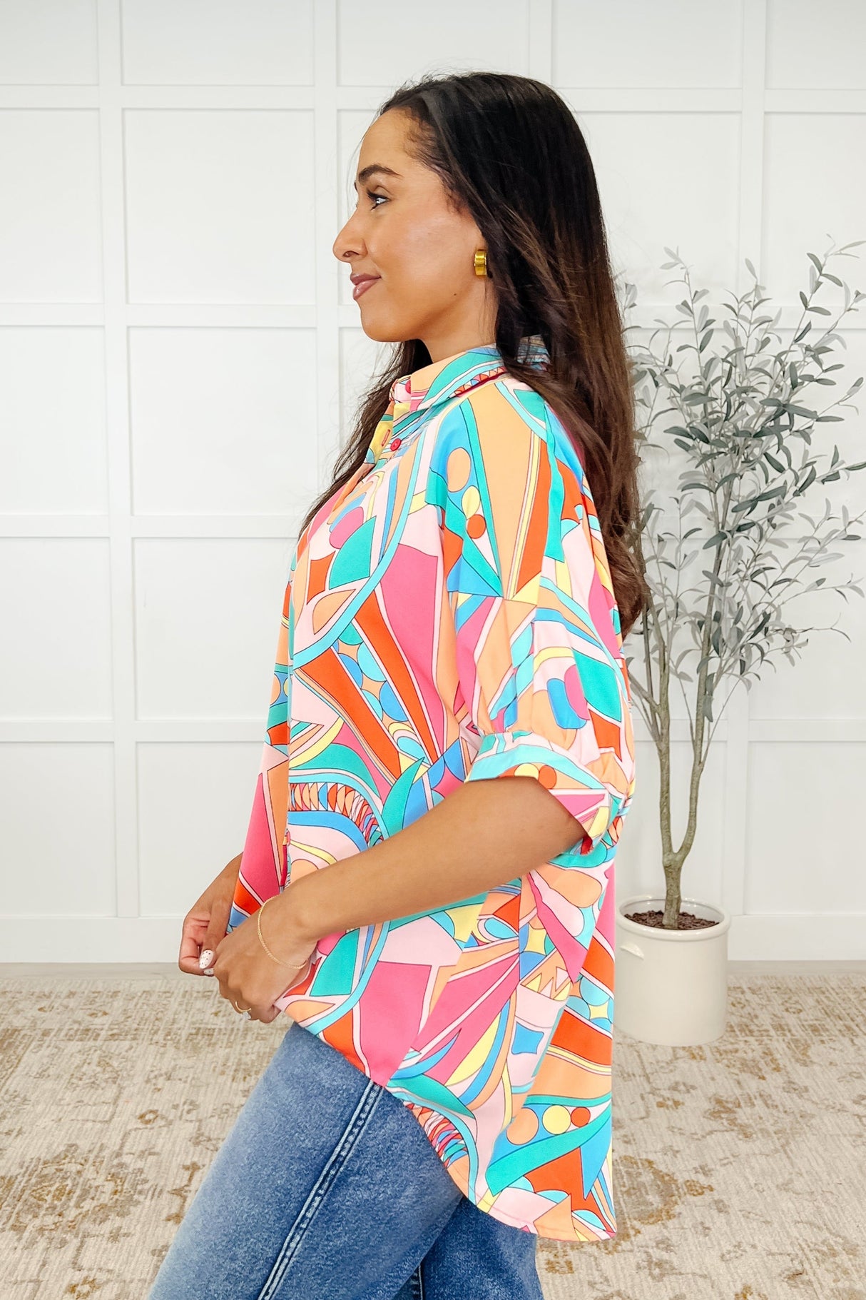 Blusa de murciélago con estampado abstracto de ojos abiertos