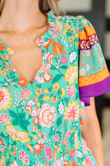 Vestido fruncido con flores silvestres Wish en color menta