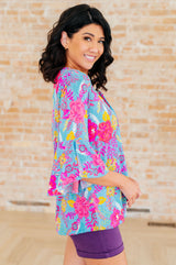 Willow Bell Sleeve Top in Bright Blue Floral - Liarian Unlimited Boutique