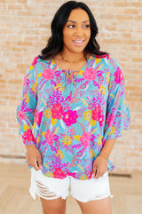 Willow Bell Sleeve Top in Bright Blue Floral - Liarian Unlimited Boutique