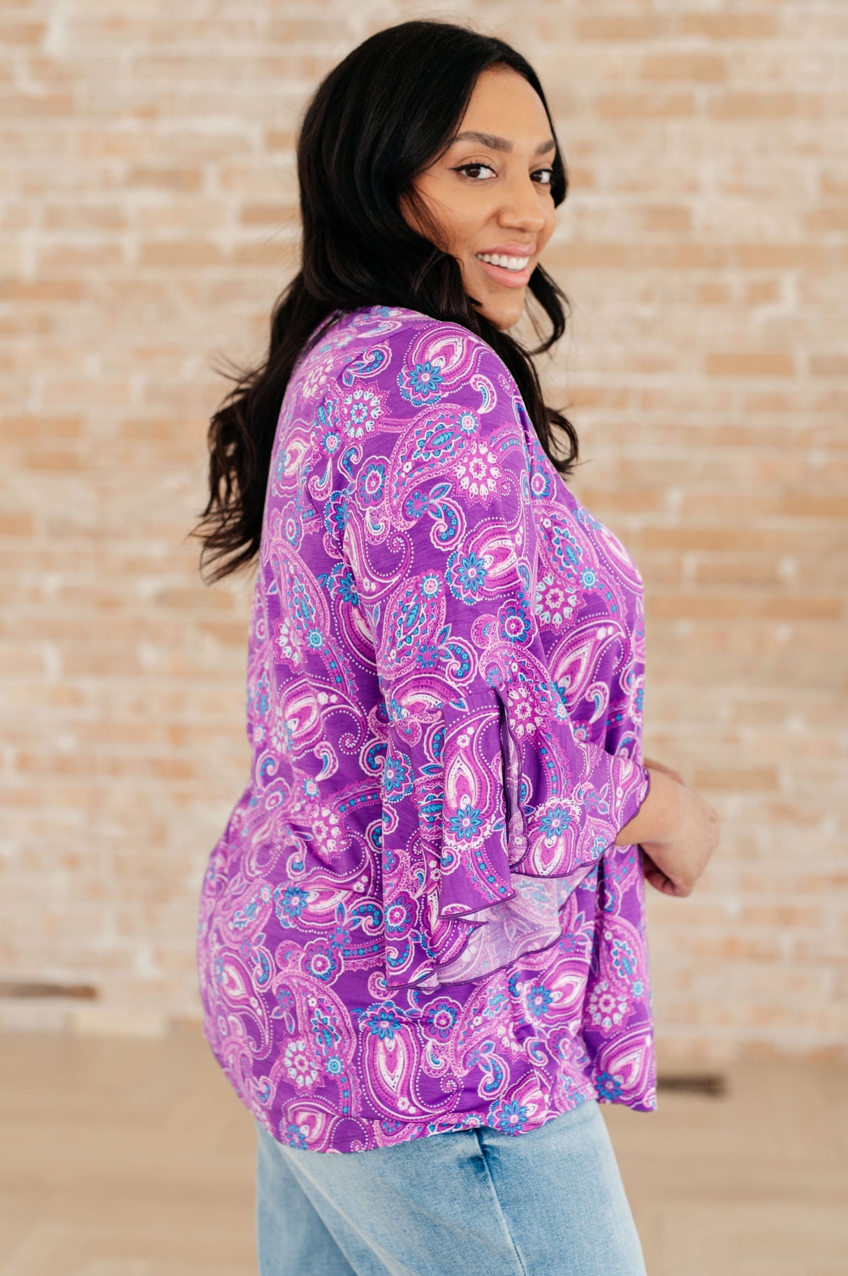 Blusa Willow con mangas acampanadas en cachemir lavanda
