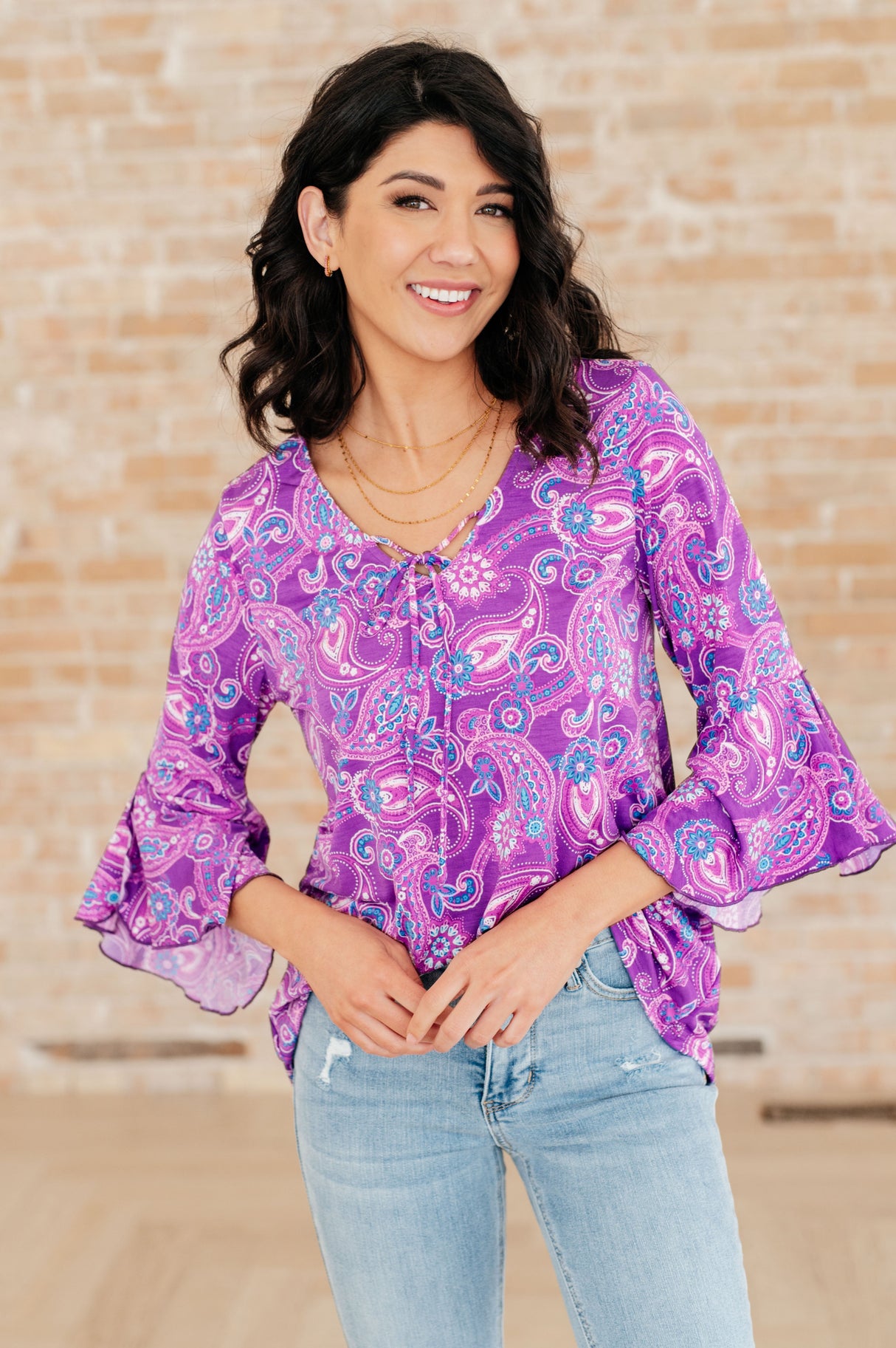 Blusa Willow con mangas acampanadas en cachemir lavanda