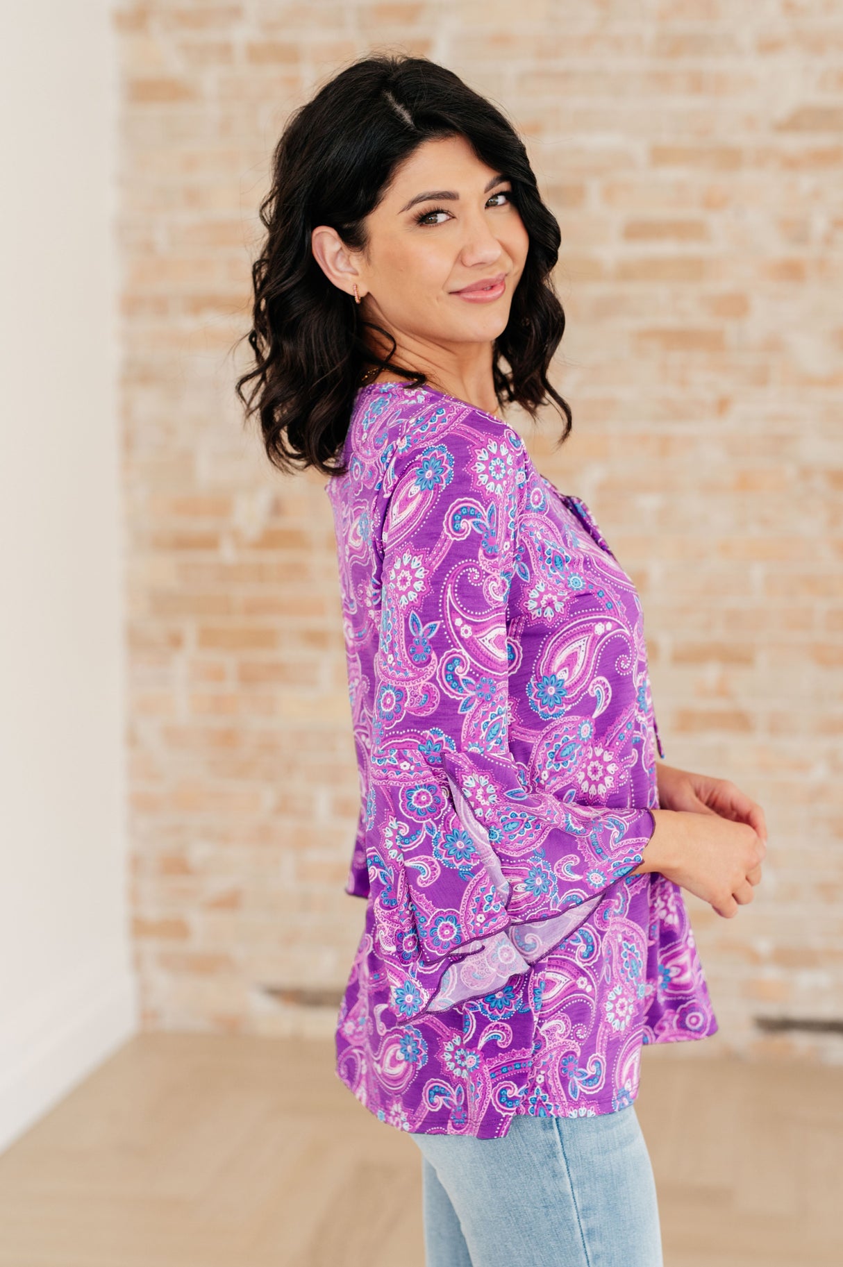 Blusa Willow con mangas acampanadas en cachemir lavanda