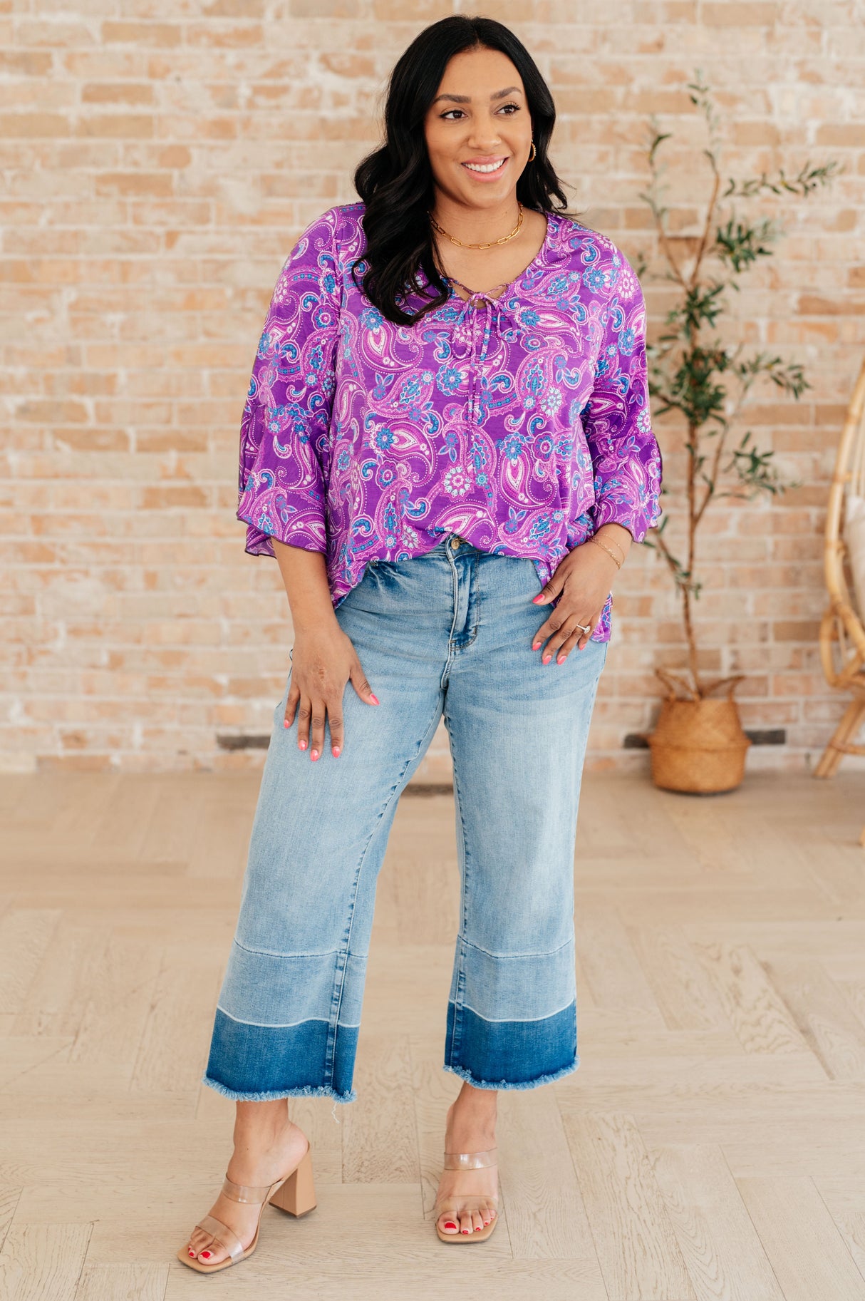 Blusa Willow con mangas acampanadas en cachemir lavanda
