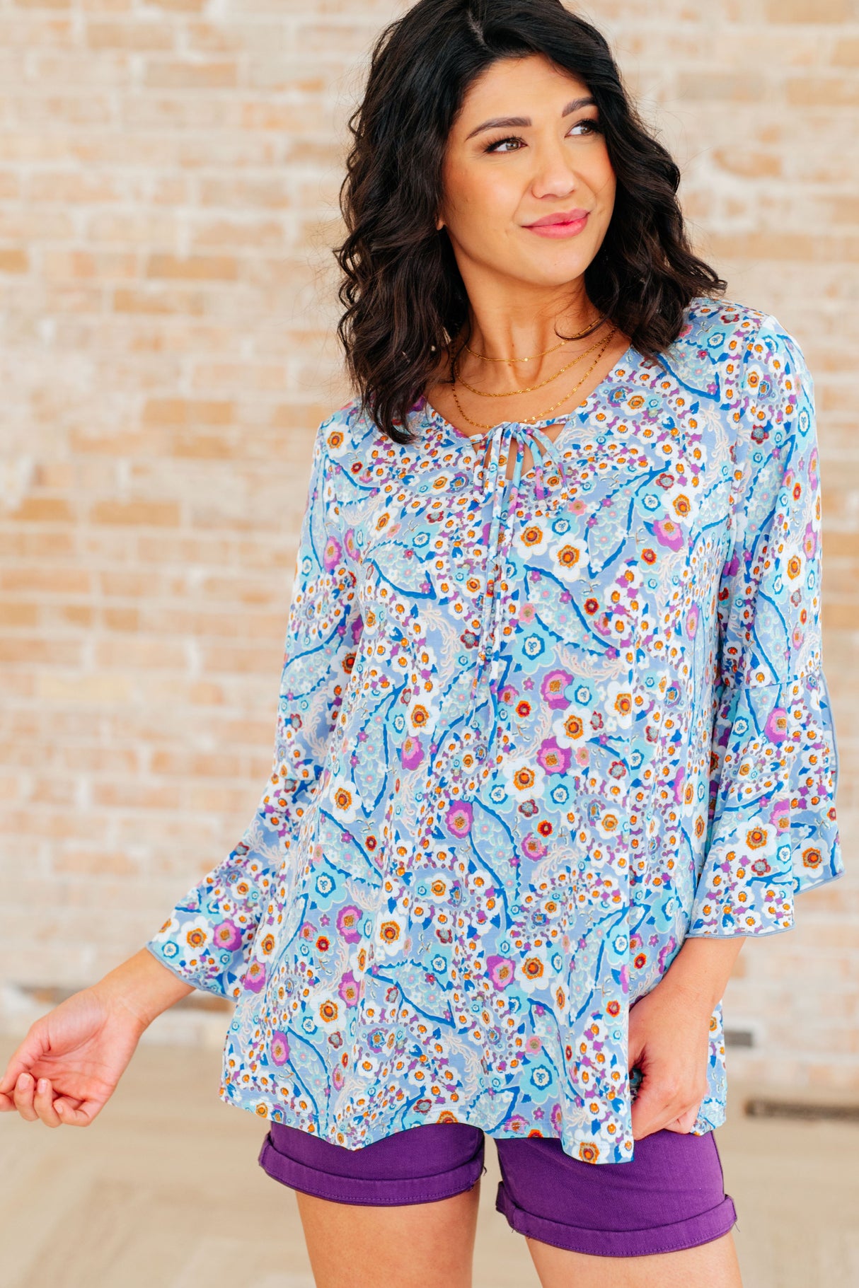 Blusa Willow con mangas acampanadas y estampado floral retro