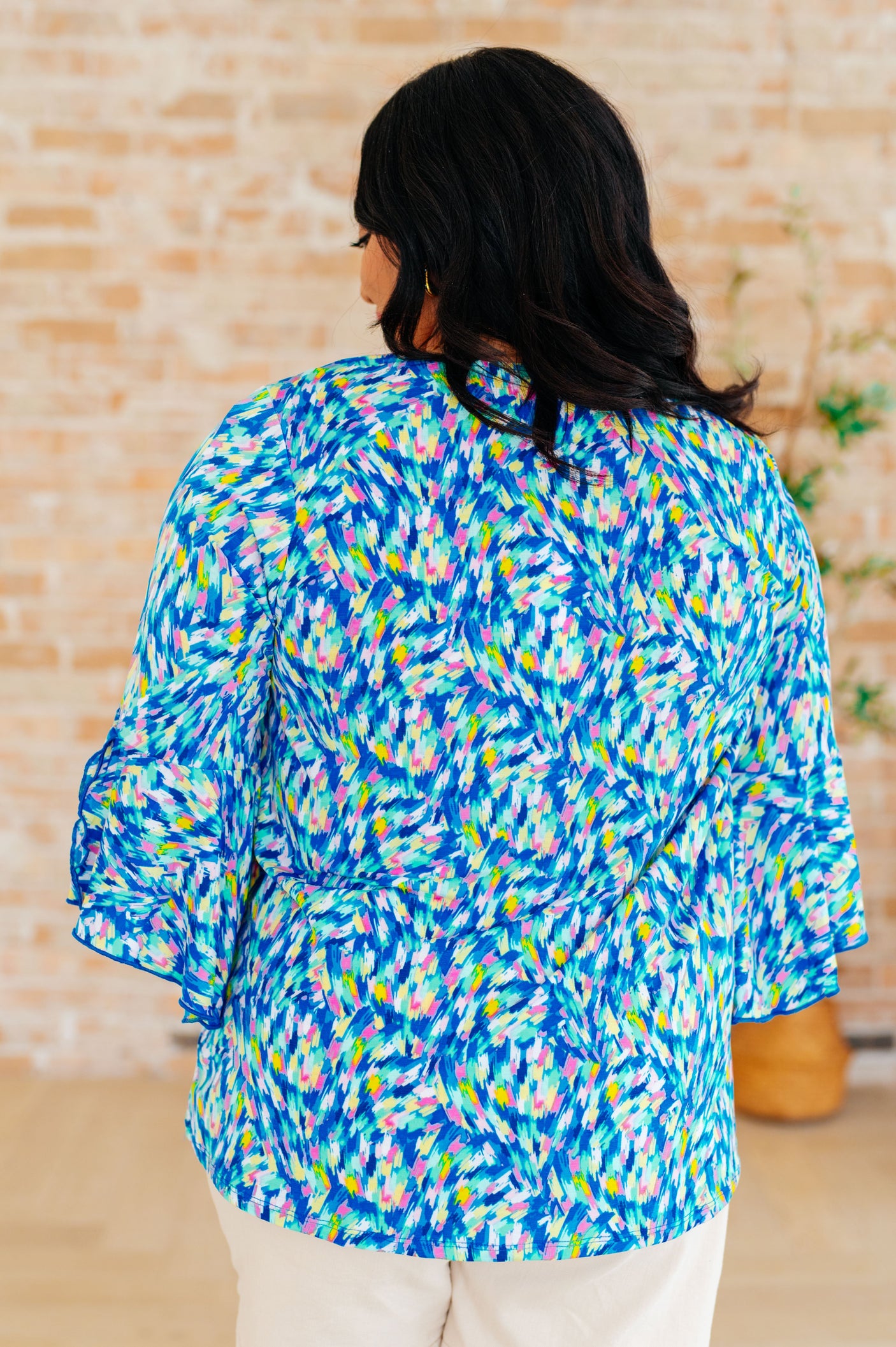 Willow Bell Sleeve Top in Royal Brushed Multi - Liarian Unlimited Boutique